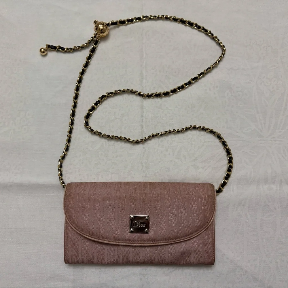 Dior Pink Long Wallet (Convert to mini Chain Bag)